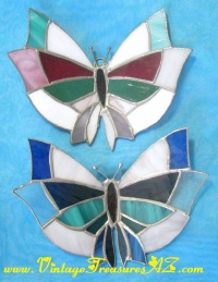 Image for Butterflies/Butterfly-shaped Figural Leaded Stained Glass Suncatchers Window-Wall Hangers Pair <b><span style='color:red'> *****PRIORITY MAIL SHIPPING INCLUDED – DOMESTIC ORDERS ONLY!***** </span></b><span style='color:purple'>